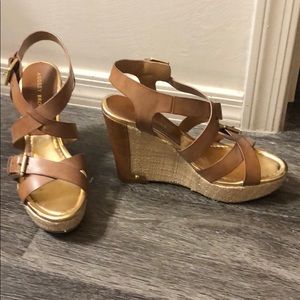 Brown and gold wedges